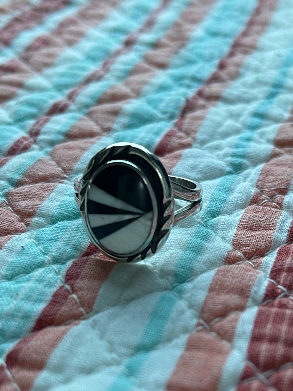 Sterling Silver Black Onyx and White Buffalo Inlay Oval Ring - Women’s Jewelry